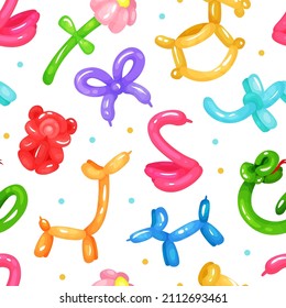 Balloon animals seamless pattern. Background, wallpaper, cover, fabric, interior decor with twisted bright cute toys vector illustration