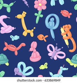 Balloon animals vector illustration cartoon seamless pattern festive present birthday colorful toy.