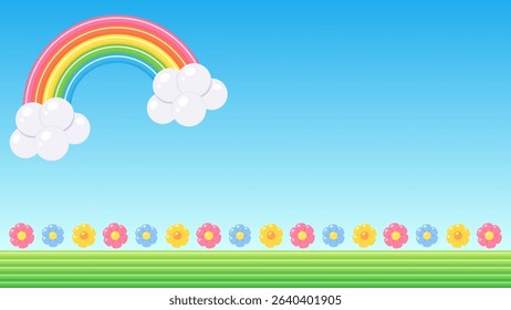 Balloon art grassland background illustration_16:9