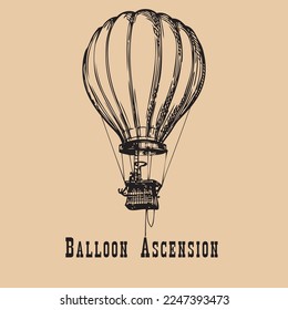 The Balloon Ascension vector poster is made in a retro style with respect to the typeface