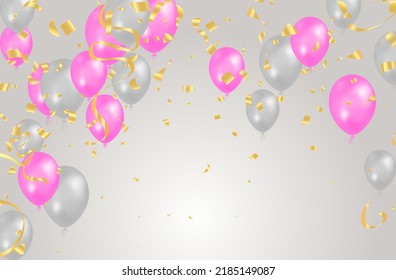 balloon  background. Flying colorful balloons birthday party decoration. Anniversary celebration card, fun carnival holiday joy surprise
