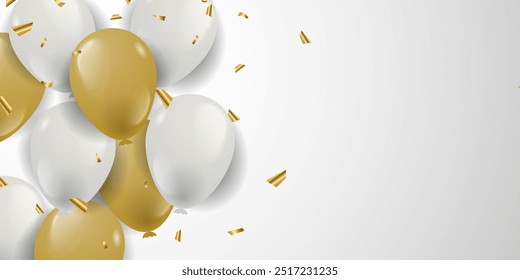 Plano de fundo balão com branco e ouro balões ilustração para comemoração de aniversário design em fundo claro