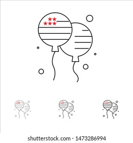 Balloon, Balloons, Fly, American Bold and thin black line icon set