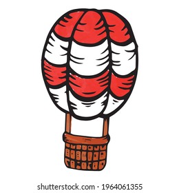 A balloon with a basket drawn by hand in the style of a doodle. Balloon icon