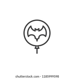 Balloon with bat outline icon. linear style sign for mobile concept and web design. Happy Halloween simple line vector icon. Symbol, logo illustration. Pixel perfect vector graphics