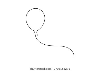 Balloon birthday celebration Continuous one line drawing of outline vector illustration
