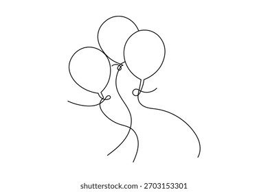 Celebración del cumpleaños del globo Dibujo continuo de una línea de la Ilustración vectorial del contorno