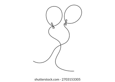 Balloon birthday celebration Continuous one line drawing of outline vector illustration
