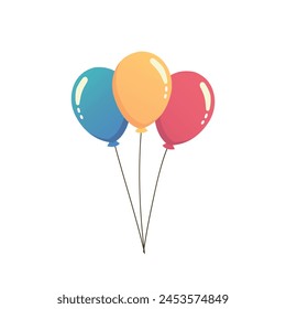 Balloon birthday isolated on white background. Three colorful balloons. Birthday party decoration element. Vector stock
