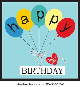 Balloon and birthday lettering for birthday card