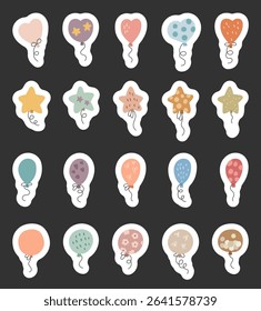 Balloon birthday party design set for creating charming scandinavian style decorations with floating cartoon shapes and festive strings for yours illustration and creative celebration projects