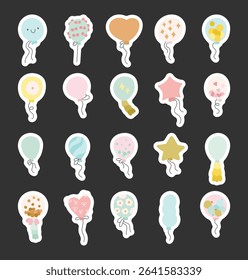 Balloon birthday party design set for creating charming scandinavian style decorations with floating cartoon shapes and festive strings for yours illustration and creative celebration projects