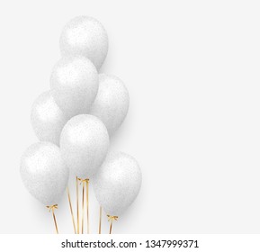 Balloon birthday party. Set White design 3D realistic baloon. Celebrate background.