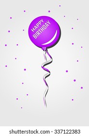 balloon with birthday wish and confetti on gray gradient background