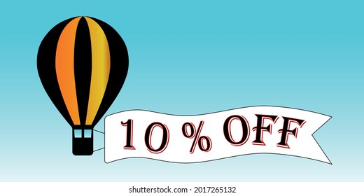 Balloon black and orange 101% off. Blue sky background, promotion.
