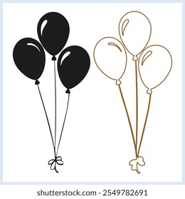 Balloon black silhouette, Birthday balloons vector illustration, Set of black party balloon icon, Decoration doodles isolated on a white background