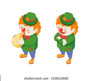 Balloon blowing isometric circus party fun carnival clown funny blow up performance character icon isolated flat 3d design vector illustration