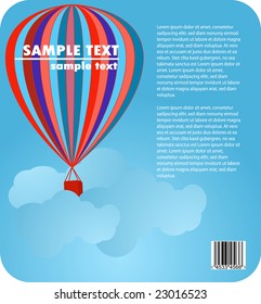 Balloon in blue sky-corporate design,colorful hot air balloon hover in blue sky with clouds.Vector holiday background with multi-colored hot air balloon flying in the blue sky.Greeting card background