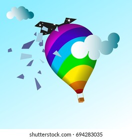 A balloon breaks through sky.Vector illustration.