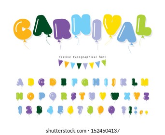 Balloon bright comic font. Funny colorful ABC letters and numbers. Bold cartoon alphabet for birthday and holidays design. Vector