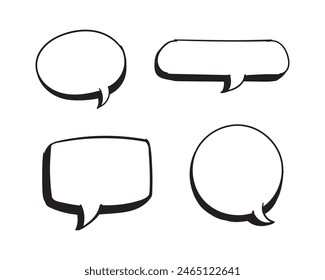 Balloon bubble speech set hand drawn doodle isolated on white, vector. 