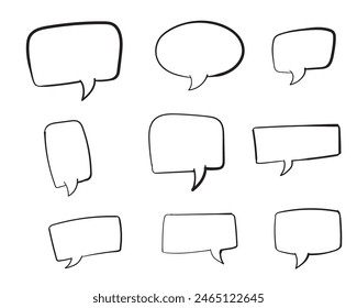 Balloon bubble speech set hand drawn doodle isolated on white, vector. 