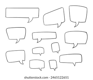 Balloon bubble speech set hand drawn doodle isolated on white, vector. 