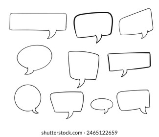 Balloon bubble speech set hand drawn doodle isolated on white, vector. 