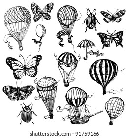 Balloon and butterfly set in retro style