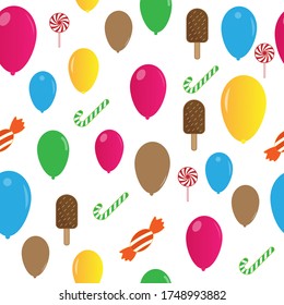 Balloon with candies seamless pattern isolated in white