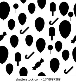 Papel mural sin soldadura de patrón de globo y caramelo aislado en color blanco