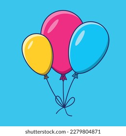 Balloon Cartoon Vector Illustration, A Bunch Of Balloons For Birthday And Party Vector Icon Illustration, Flat 3 Balloon Vector Sticker