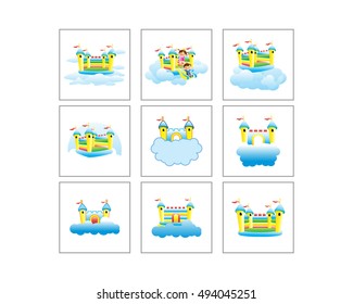 balloon castle in the sky image vector icon logo set