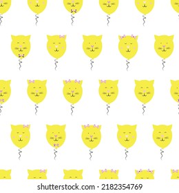 Balloon cat pattern, cute cats with bows, balloon pattern on a white background.