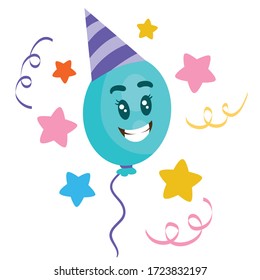 balloon character in a party hat, isolated object on white background, vector illustration,