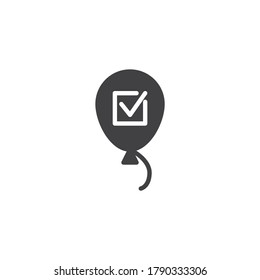 Balloon with check mark vector icon. filled flat sign for mobile concept and web design. Voting and election glyph icon. Symbol, logo illustration. Vector graphics