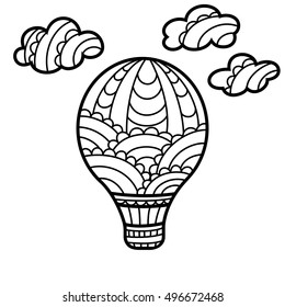 Globo en las nubes al estilo de Doodle, zentangle. Un patrón lineal sobre un fondo blanco. Ilustración vectorial