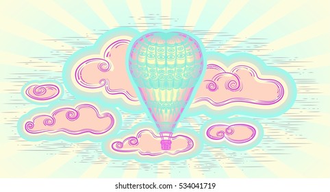 A balloon with a cloudy sky.Vintage.Hot air balloon