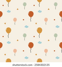 Balloon colorful cartoon so cute. On cloud background. Pattern seamless vector illustration. 
