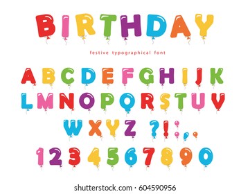 Balloon colorful font. Funny ABC letters and numbers. For birthday party, baby shower.