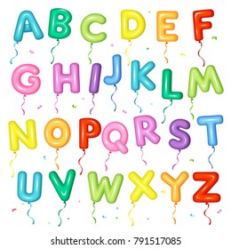 Balloon colorful font for kids. Letters from A to Z for birthday party, baby shower