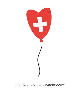 Balloon in Colors of the Swiss Flag. Hand drawn vector illustration on isolated background. Design element in cartoon style for Switzerland Independence Day. For print, card, paper, greetings