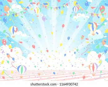 Balloon and confetti and blue sky background
