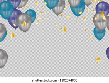 balloon and confetti on transparent background