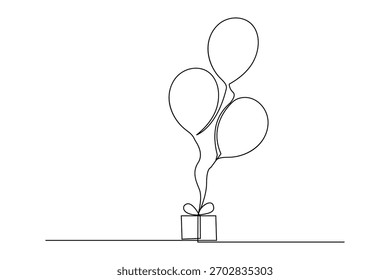 Balloon continuous one line drawing with simple minimalist outline on white background