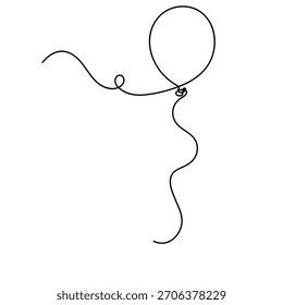 Balloon continuous one line drawing on white background minimalist outline vector illustration
