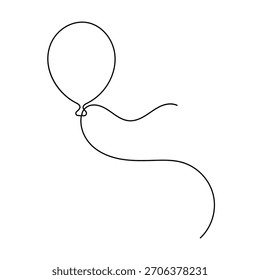 Balloon continuous one line drawing on white background minimalist outline vector illustration
