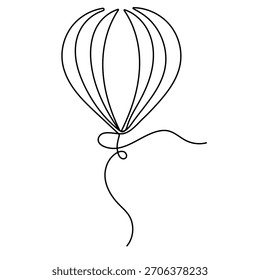 Ballon kontinuierliche einzeilige Zeichnung auf weißem Hintergrund minimalistische Umrissvektorgrafik
