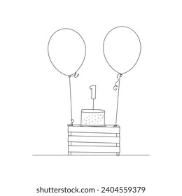 Balloon continuous Single line art, One sketch outline drawing vector illustration
