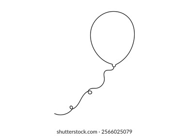 Balloon continuous single line art and birthday celebration isolated outline  vector illustration